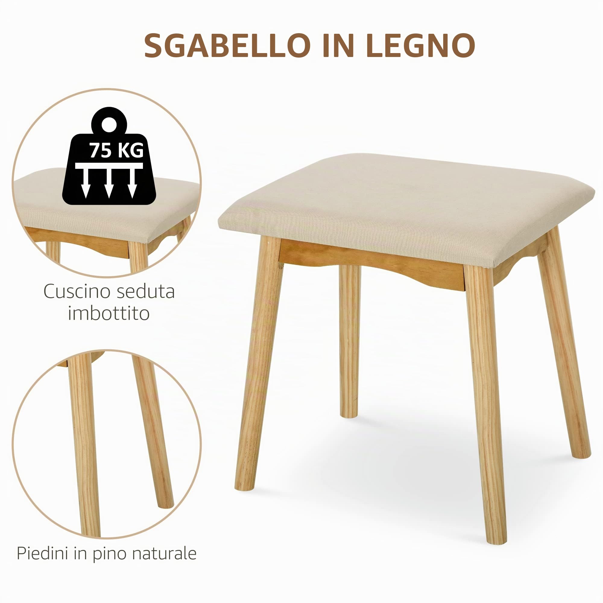 HOMCOM Tavolo da trucco con specchio, 2 cassetti e sgabello bianco pino chiaro