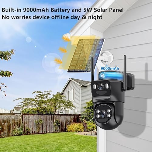 Miniatura 3 de Cámaras de seguridad solar 4K inalámbricas para exteriores, alimentadas por batería, bala de doble lente de 5 GHz y 2.4 GHz y enlace PTZ de 360