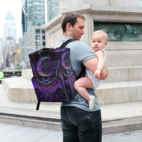 Miniatura 7 de senya Mochila para pañales, bolsa de viaje multifunción con diseño de murciélago de neón para mamás y papás, Murciélago 1, Compacto