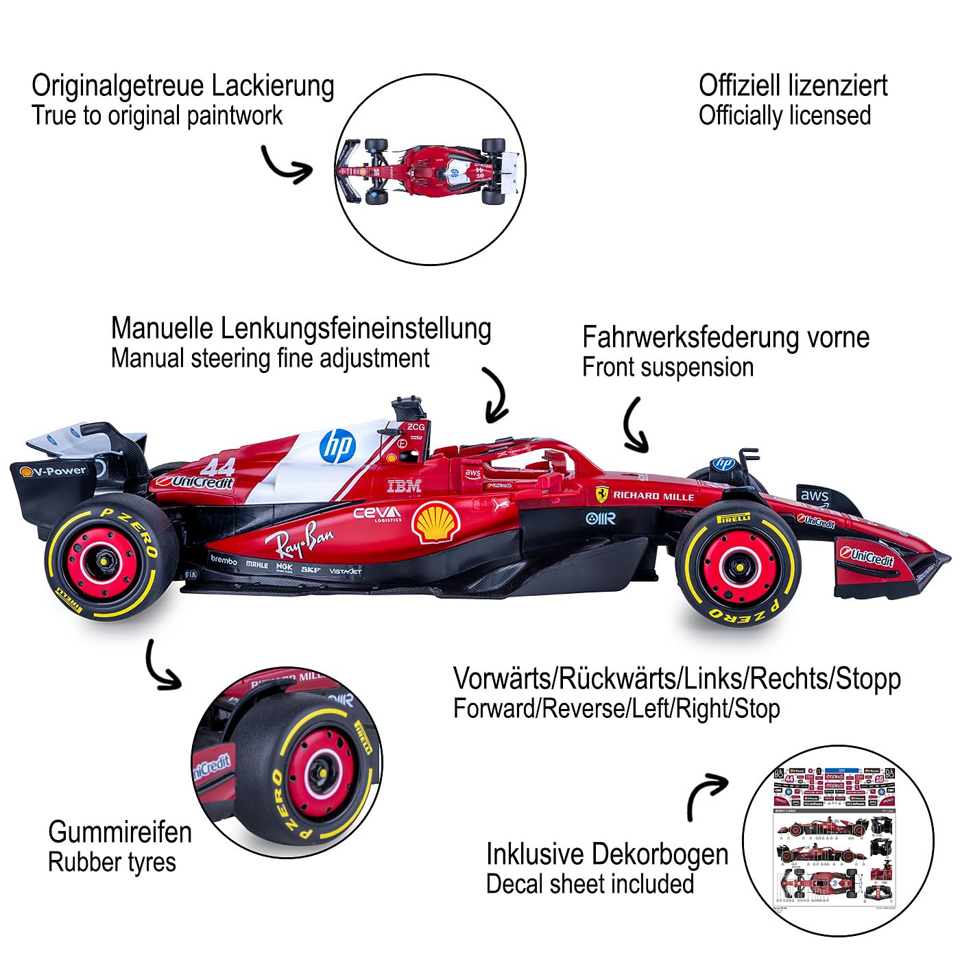 JAMARA Ferrari SF-25 402260 - Modellino di auto radiocomandata, scala 1:18, rosso, 2,4 GHz, con telecomando, regalo per bambini