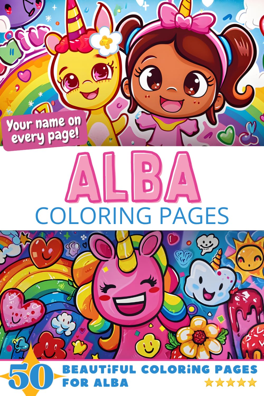 Alba Coloring Pages: Wow-Effect! Your name on every page - Alba coloring book - 6x9" - 50x Alba coloring page - Fantastic Gift