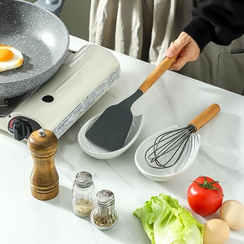 Miniatura 5 de Glowworm Soporte de cuchara de cerámica para estufa, soporte para cuchara de café grande, soporte para cuchara para encimera de Kichen, decoración