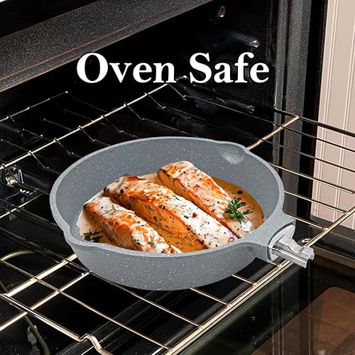 Miniatura 5 de Sartén profunda de cerámica antiadherente de 8 pulgadas, sartén pequeña para tortilla de huevos con mango extraíble, sartén de aluminio compatible