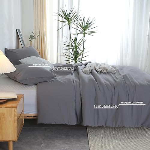 Miniatura 4 de COTTEBED Juego de edredón gris ultra suave, tamaño Queen y matrimonial, para todas las estaciones, ligero, esponjoso, moderno, de microfibra de