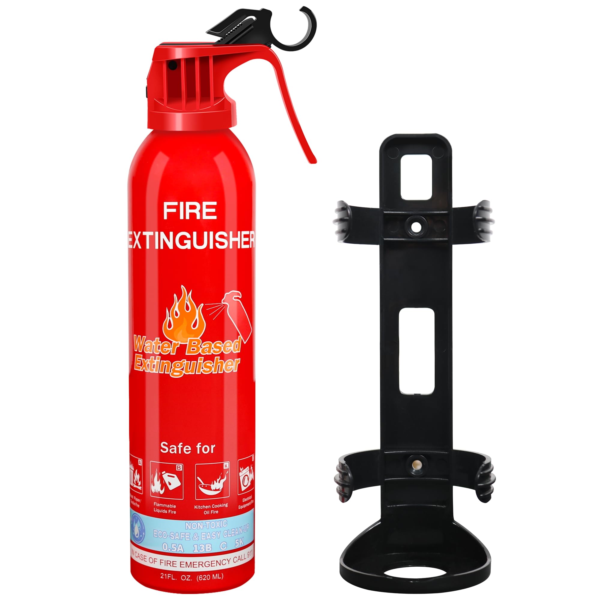 Extintor de incendios para el hogar, coche, cocina, vehículo, barco, garaje, portátil, clase A, B, C, K con soporte, extintor de emergencia de supervivencia, fácil acceso, extintor de incendios