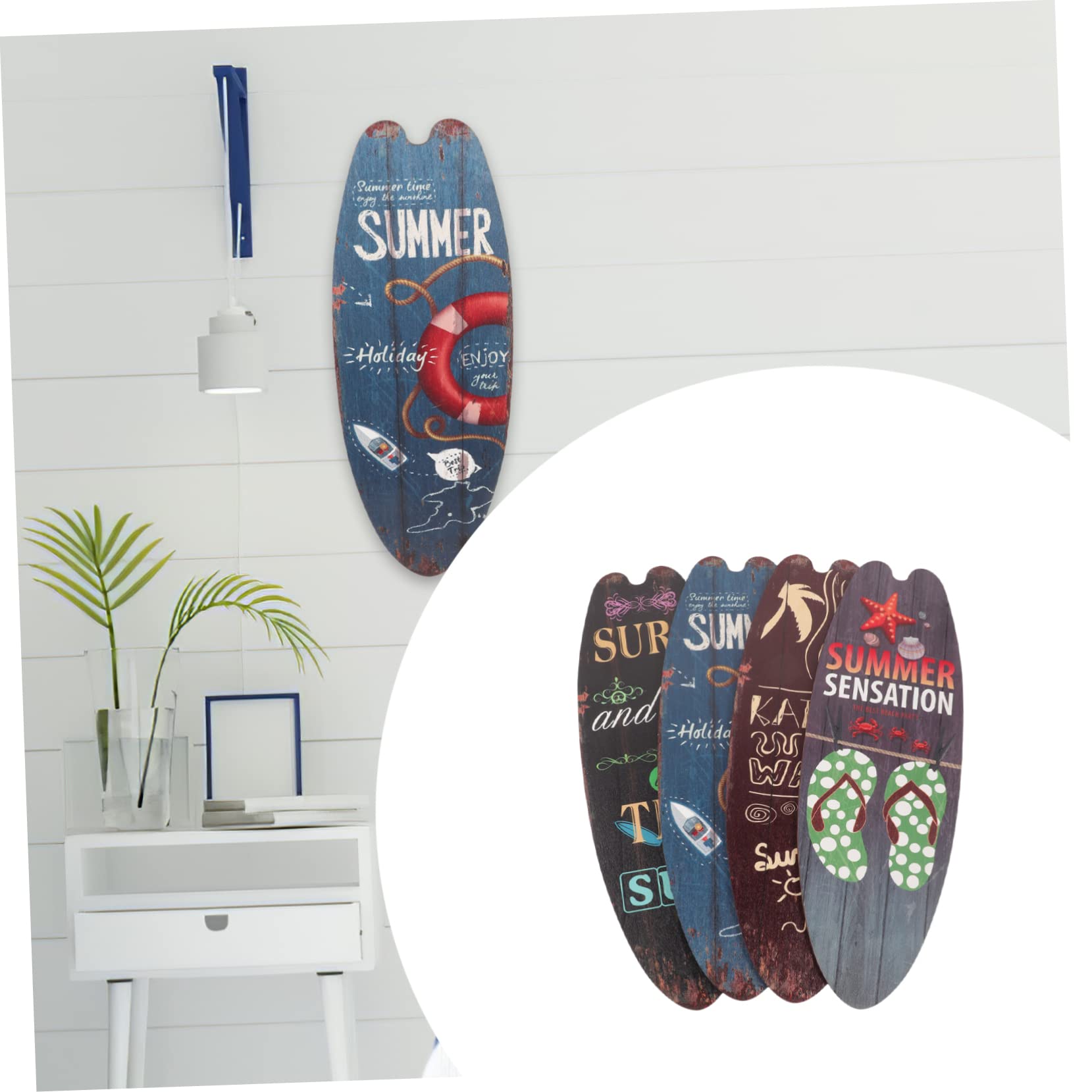 4 Stück Surfbrett Holzschild für Wand und Tür, Sommerdeko