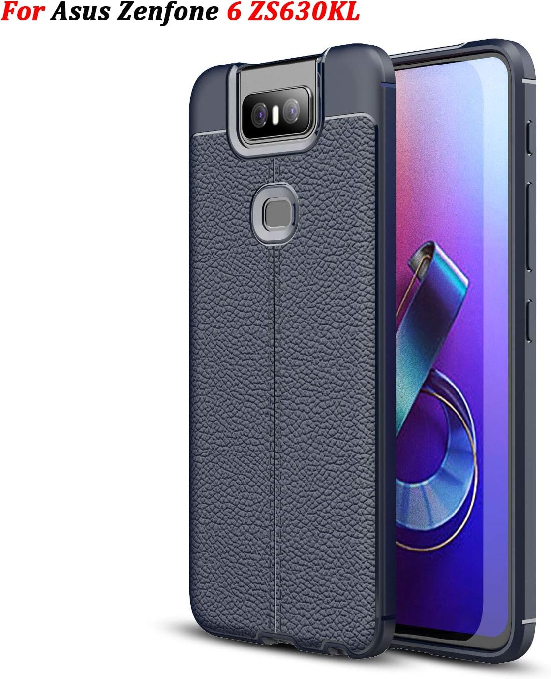 XunEda Asus Zenfone 6 ZS630KL 6.4" Case, Ultra Thin Silicone Cover Skin Shockproof Protective Silicone Case + Screen Protector for Asus Zenfone 6 ZS630KL Smartphone（Blue）