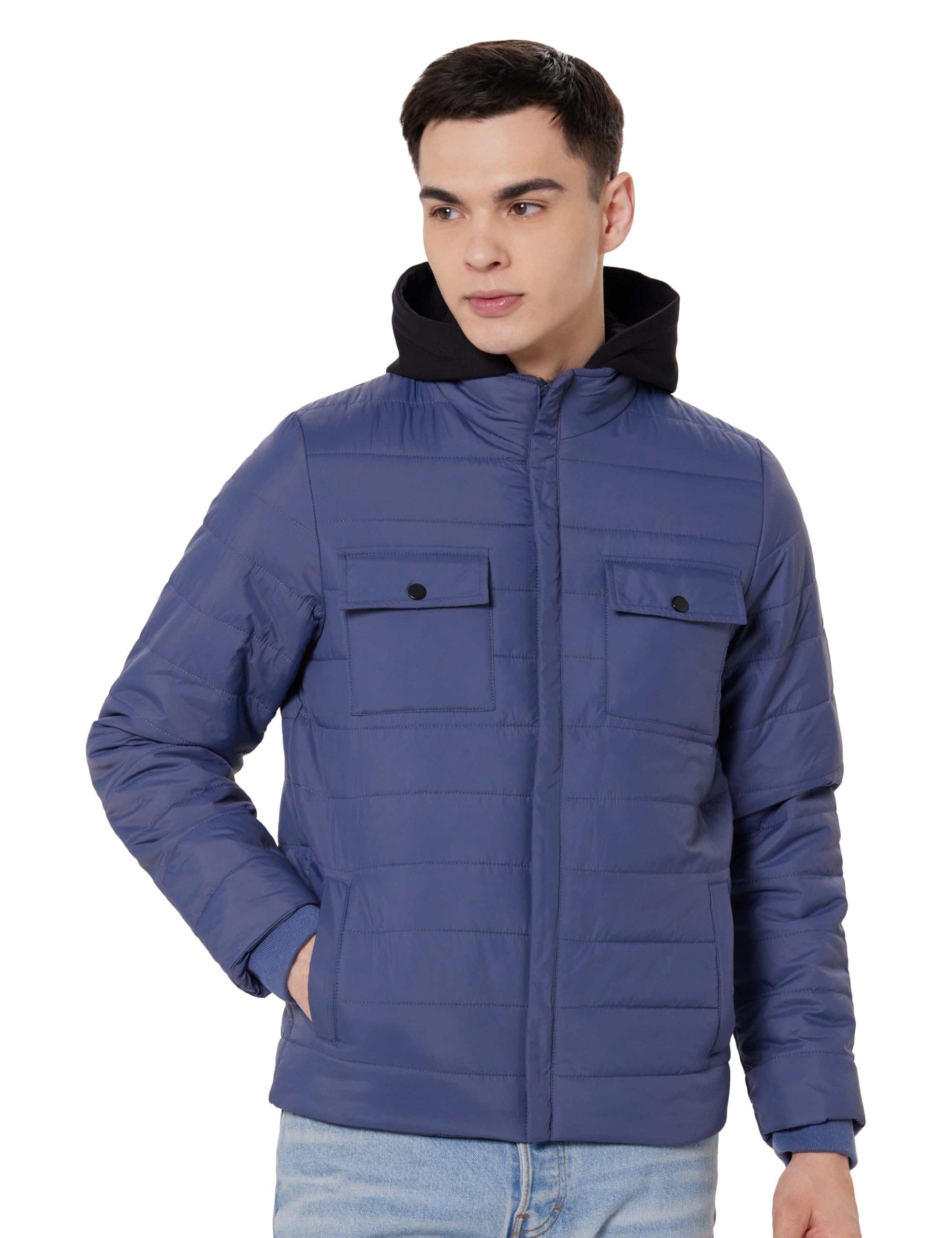 qube by fort collins Men's Regular Fit Quilted Bomber Jacket with Textile Hood - Winter Warm, Insulated, Ribbed Cuffs and Stylish Design-picture-11
