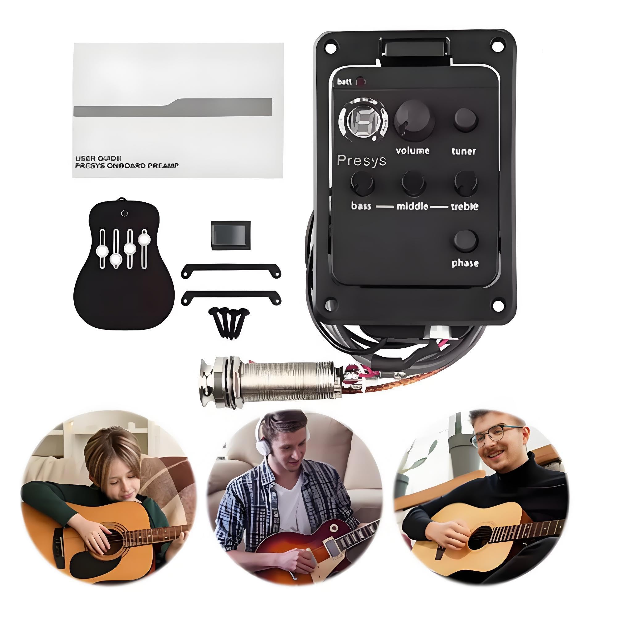 Préampli Guitare 3 Bandes Égaliseur de Guitare Acoustique Égaliseur Intégré Préampli Micro Tuner Outil de Guitare
