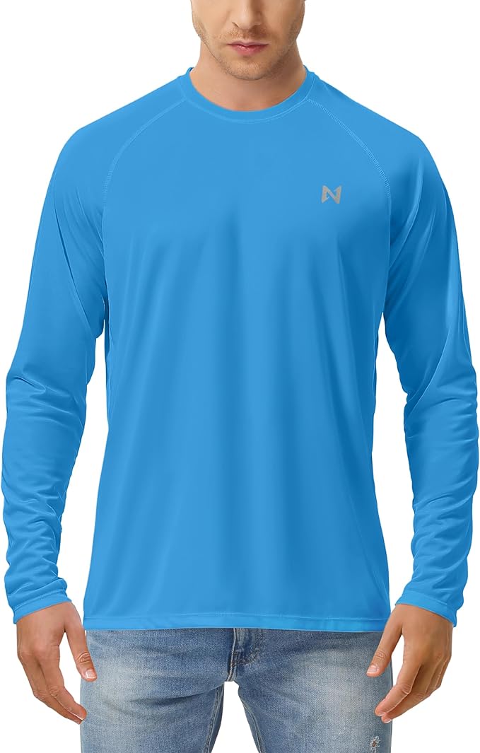 isnowood Sun Protection Shirts for Men, UPF 50+ Long Sleeve, UV Quick Dry Rash Guard Swim Shirt for Fishing Hiking Running