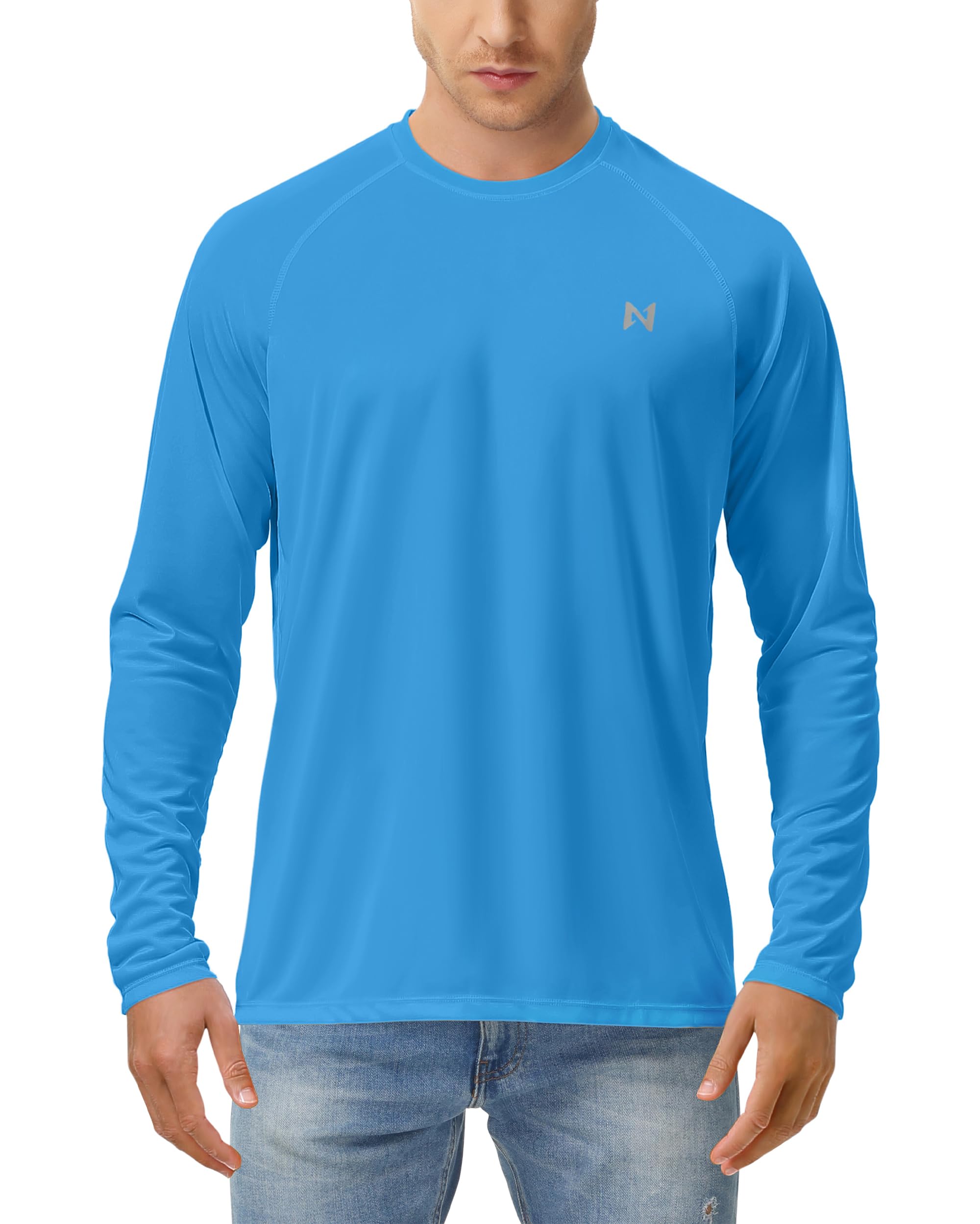 isnowoodUPF 50+ Men's Fishing Shirt - Long Sleeve Sun Protection Rash Guard Shirt for Outdoor Hiking Swimming Running