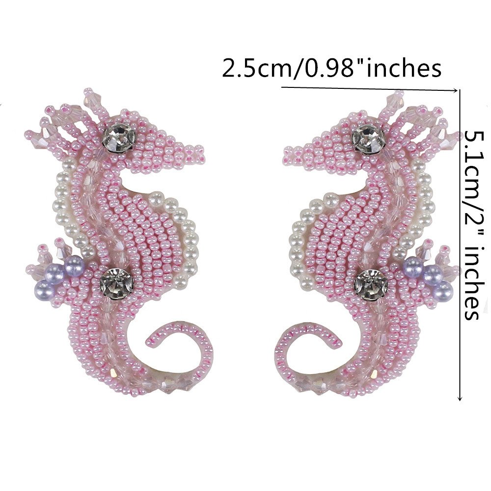 TH895 Seepferdchen Patches - Handgefertigte Perlen Diamant Aufnäher Rosa