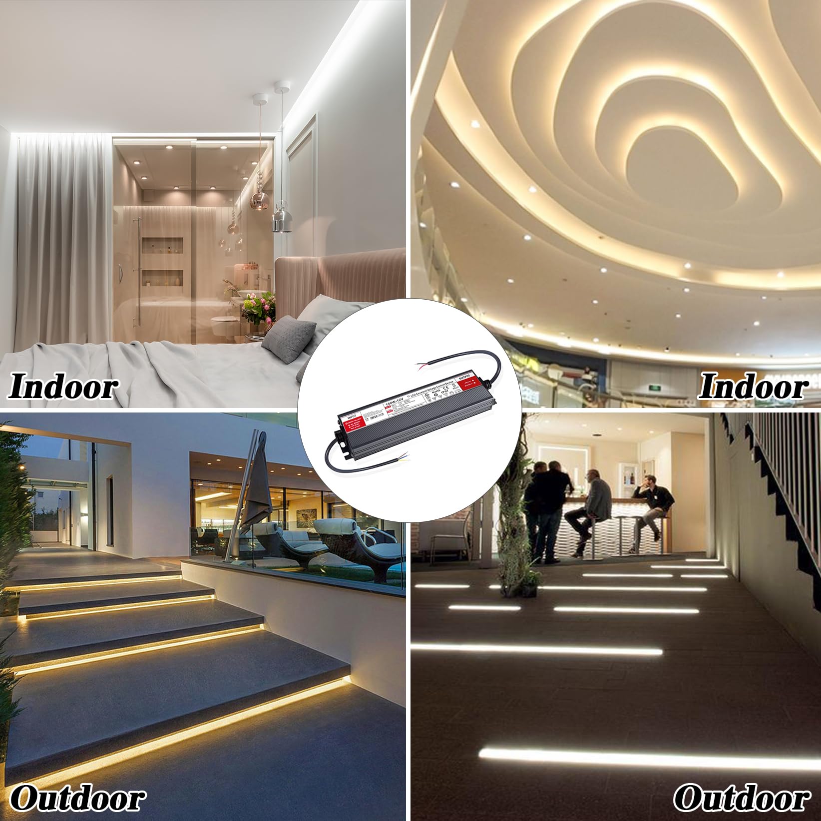 Transformateur 220V 12V LED Driver 150W Etanche IP67 Extérieur Transfo 12,5Adaptateur Alimentation,220V AC à 12V DC Convertisseur,d'alimentation Basse Tension Transfo LED de Tension Constante