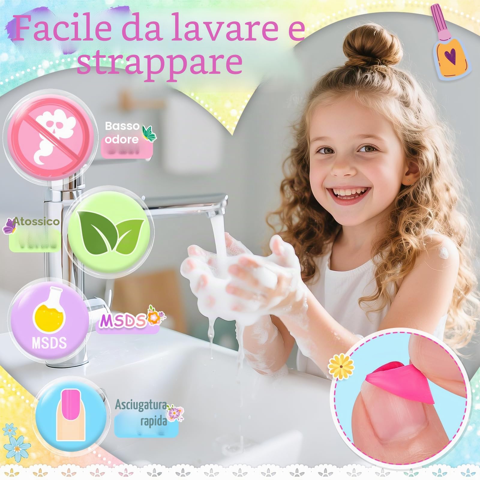 Regalo Bambina 6 7 8 9 10 Anni: Smalto Unghie Bambini, Smalti Non Tossico Staccabile Kit Unghie con Penna Asciuga Smalto, Regali di Compleanno per Ragazze, Salone Bellezza Giochi 5-12 Anni Femmina