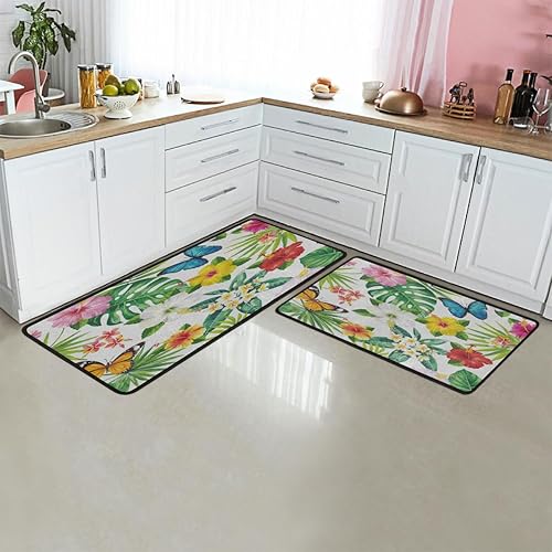 Vista 29 de GUYOS Tapete de cocina con patrón de limón vintage, acolchado, antifatiga, juego de 2 piezas, duradero, resistente a las manchas, parte inferior