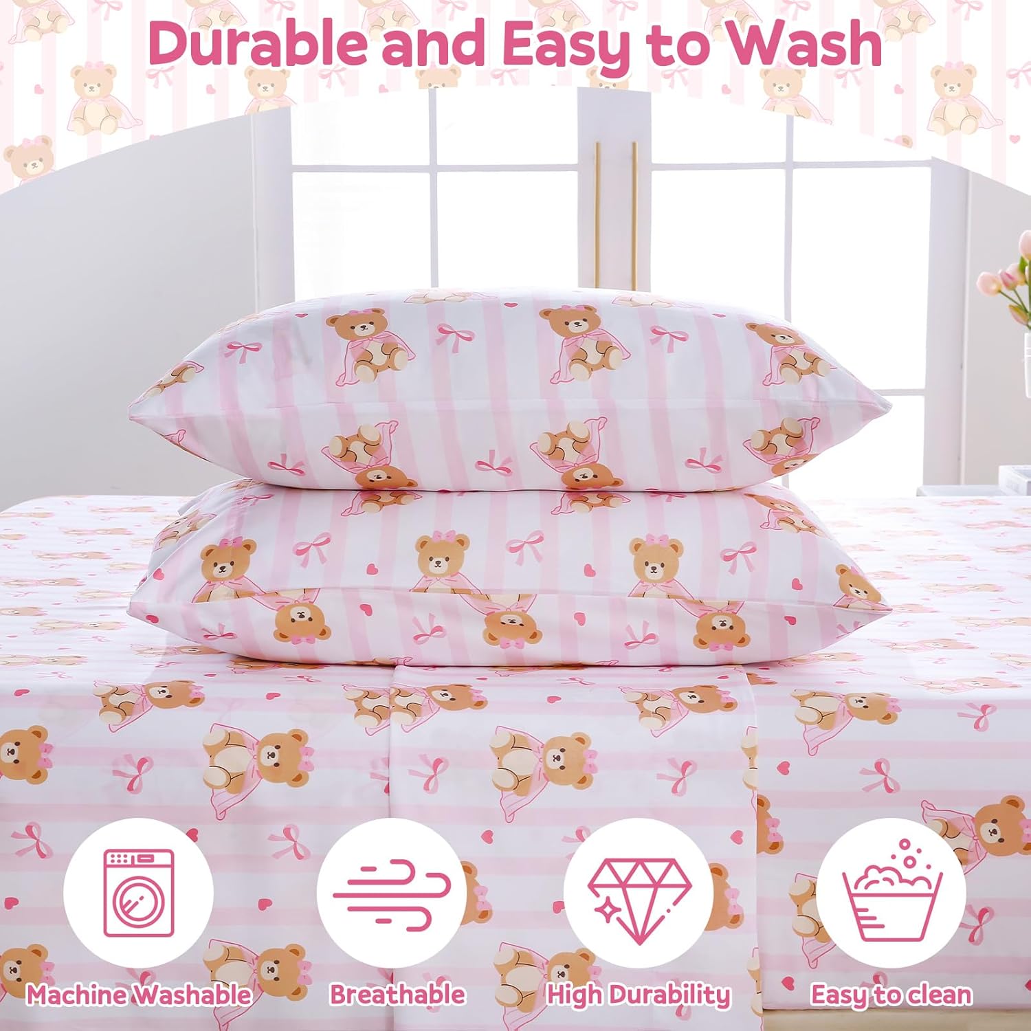 Twin Sheet Set Kids,3 Pieces Breathable Soft Microfiber Bedsheets for Child Boys Girls, Anti Pilling Deep Pockets Easy Care Bed Sheets, Teddy