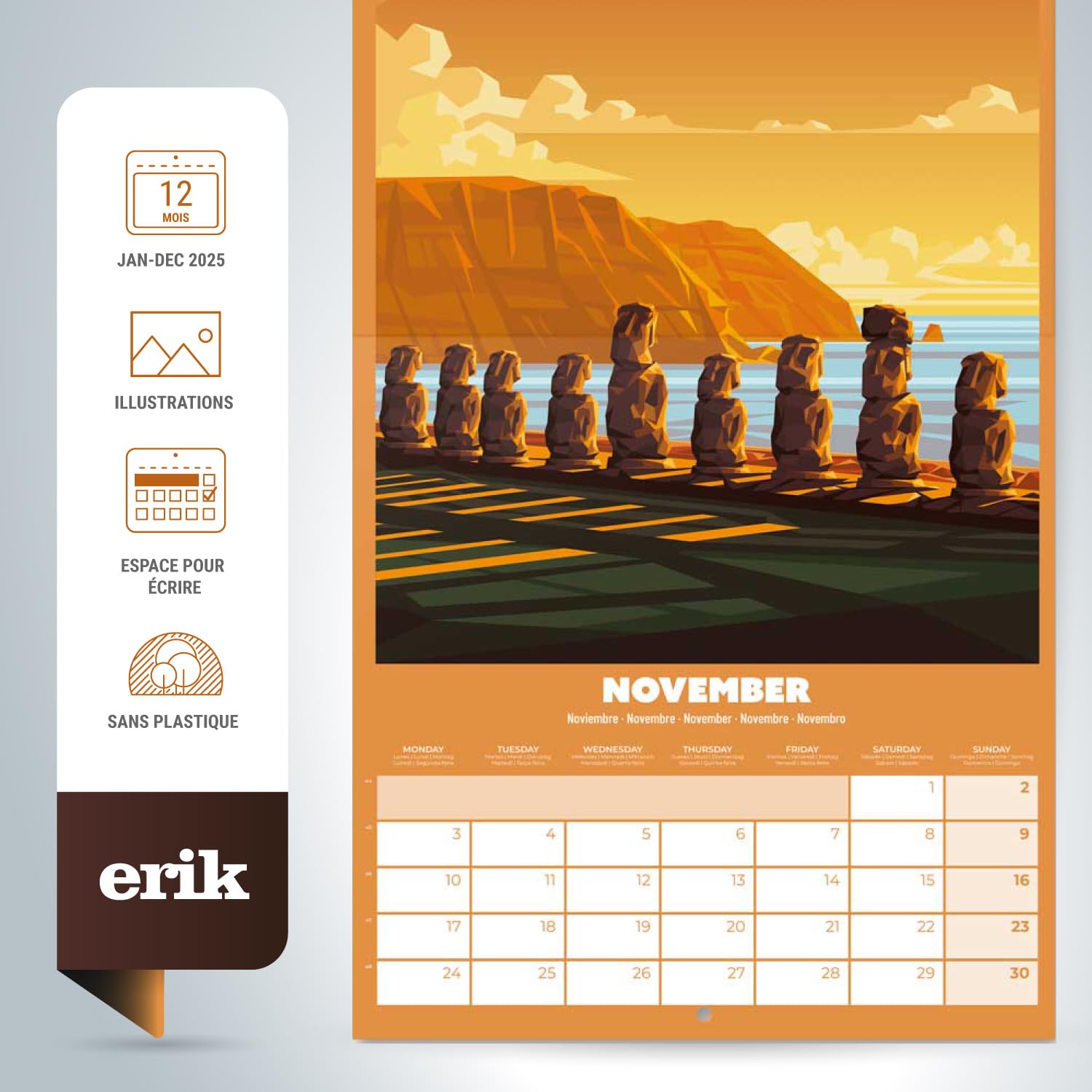 Calendrier Mural 2026 New York - 30x60 Cm, Papier 140g, Multilingue, Janvier à Décembre