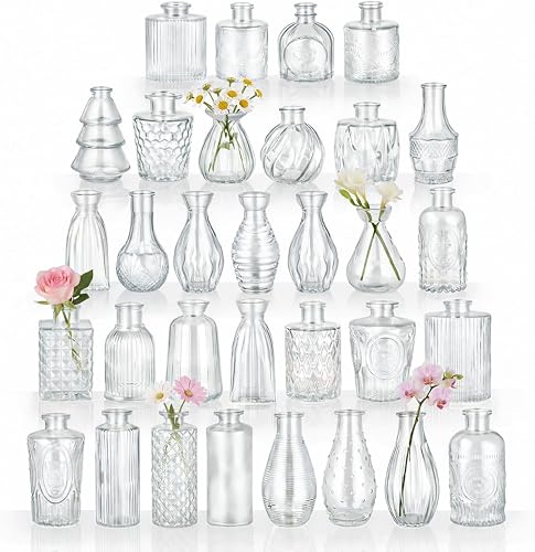 BEAHOT Bud Vase in Bulk - Flower Vases for Wedding Decorations, Glass Vase for Table Decorations, Small Vase for Home, Mother's Day, Centerpieces, Party, Office (32pack,Clear)