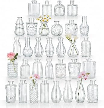 BEAHOT Bud Vase in Bulk - Flower Vases for Wedding Decorations, Glass Vase for Table Decorations, Small Vase for Home, Mothers Day, Centerpieces, Party, Office 32pack,Clear