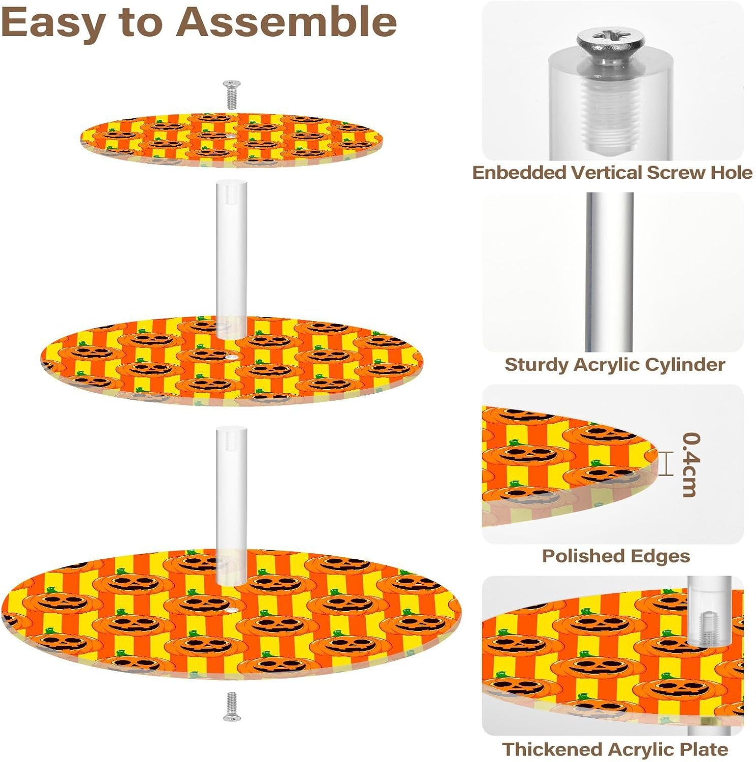Pumpkin Halloween 3 Tier Acrylic Cupcake Stand, Cupcake Stand for 34 Cupcakes for Weddings,Christmas,Holidays,Parties,Birthday,Printed Cupcake Tower 23301096