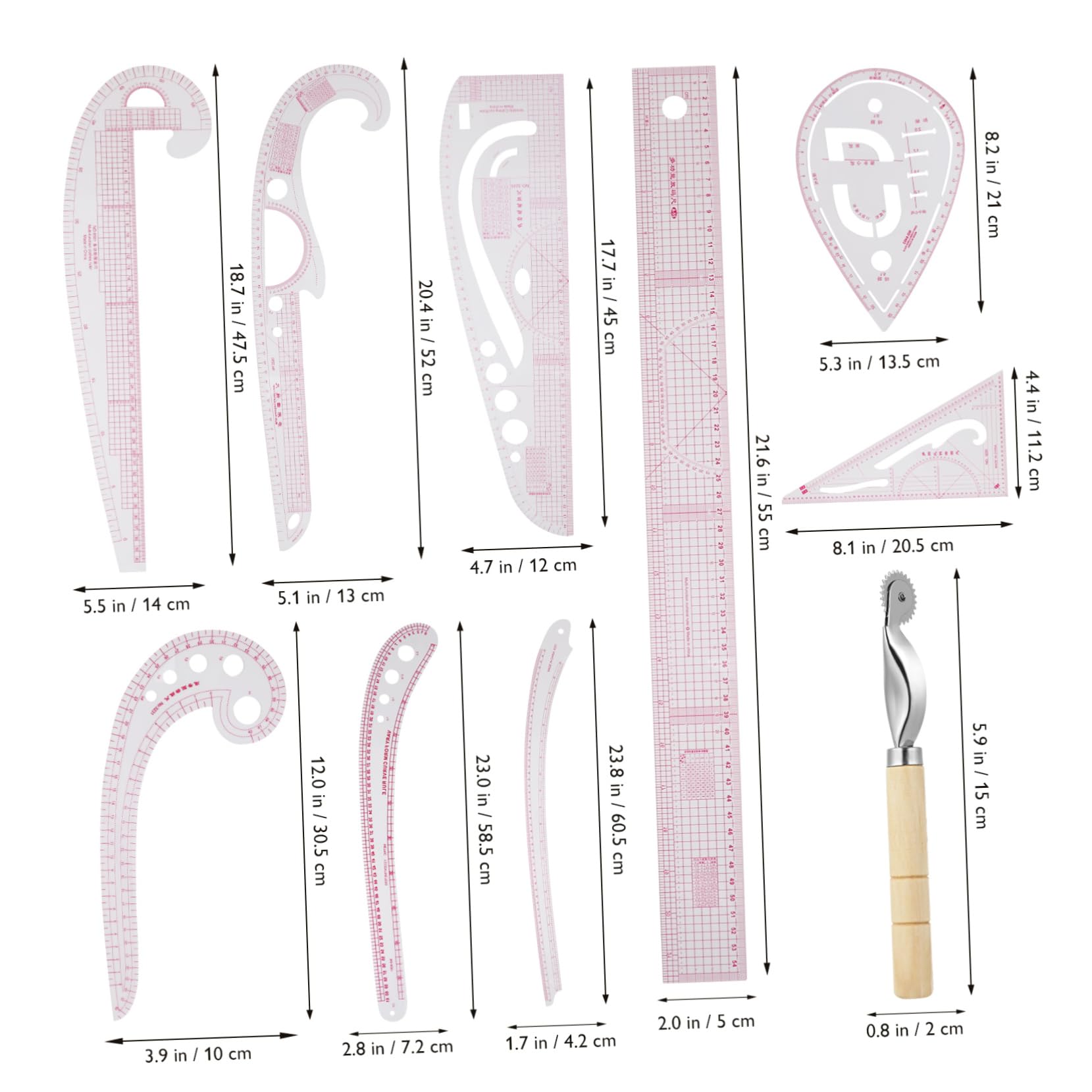 Righello Curvilineo Francese da Sartoria 12 Pezzi per Modelli | Set Flessibile in Plastico, Misurazione Accurata e Leggero, per Progettazione e Taglio nei Lavori Creativi