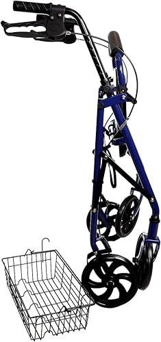 Miniatura 3 de Healthline Trading Walker Rollator con soporte trasero extraíble plegable de cuatro ruedas de 7.5 pulgadas, color azul