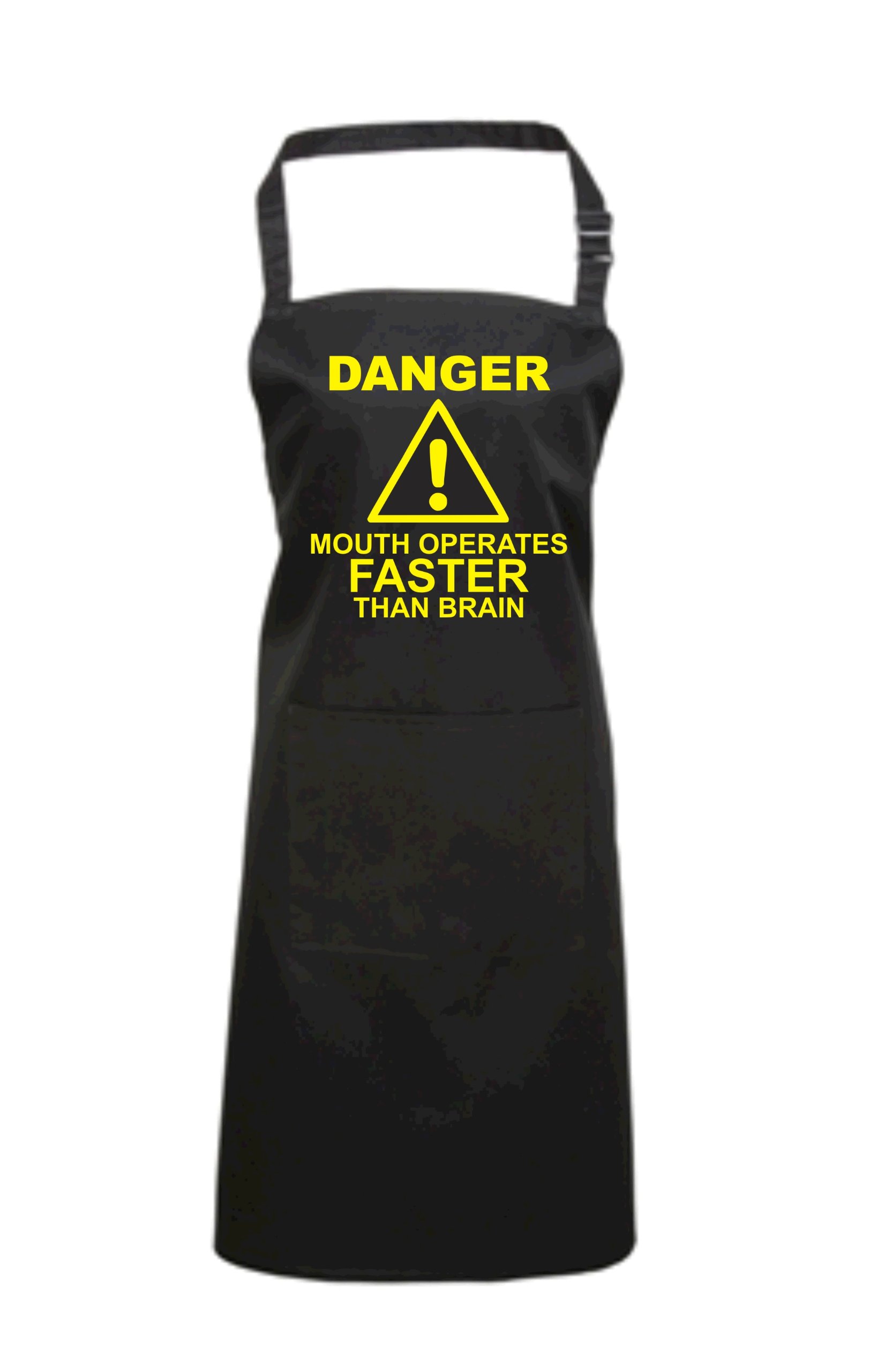 Edward Sinclair Black Apron | Danger Mouth Operates Faster Than Brain | With Yellow Print