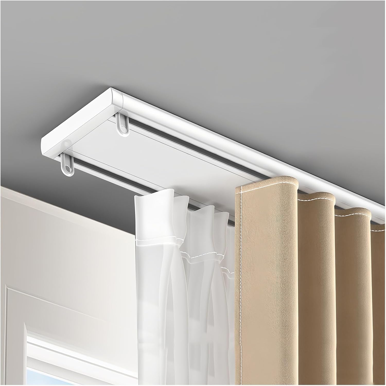 Générique Système de Rails à Rideaux, Rail en Aluminium Robuste - Rails de Plafond Nano Silence pour Salon, Chambre et séparation de pièces - 1,3 m (4,3 pi) réglable, Dur