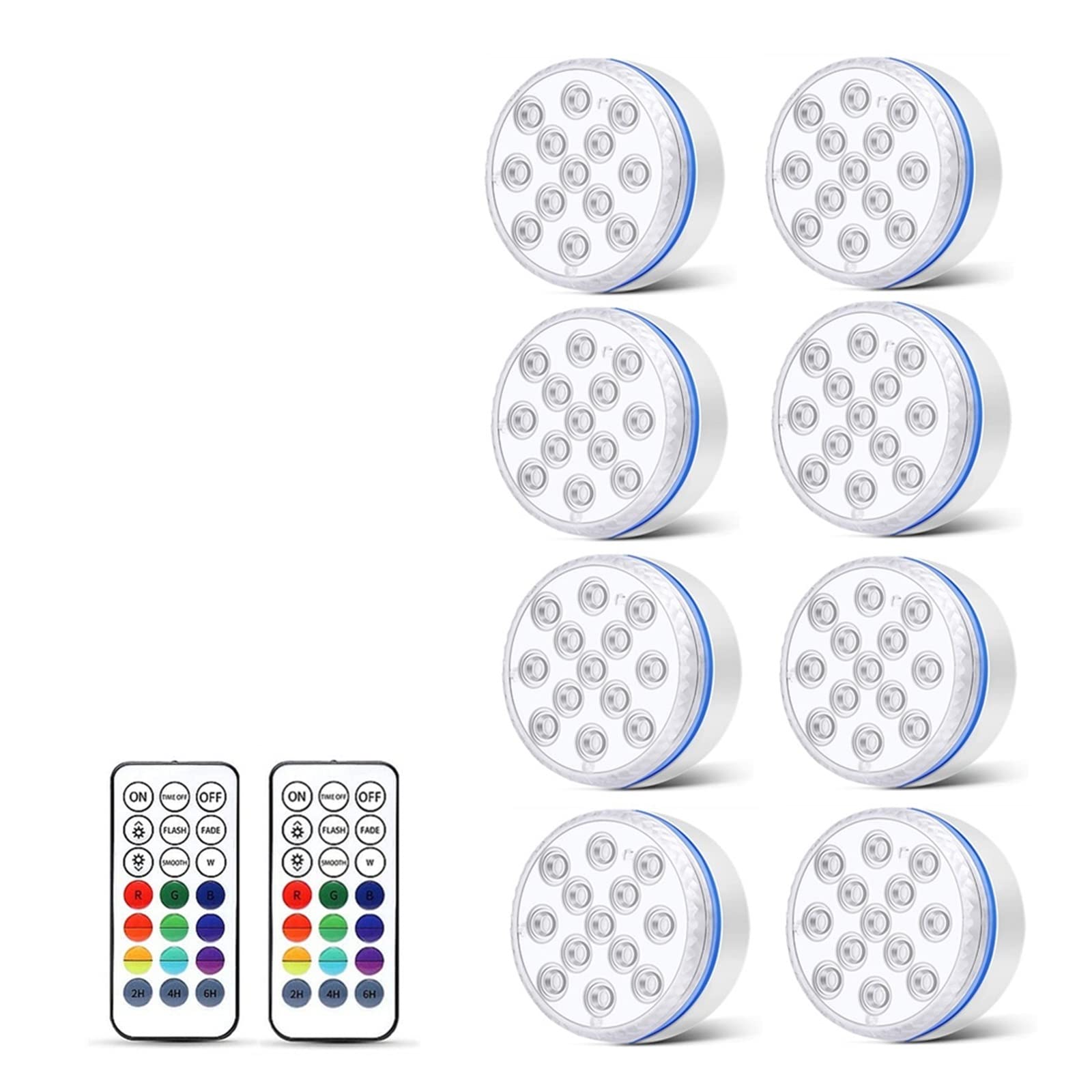 Nurkowanie Led Lights Z pilotem Podwodne oświetlenie basenowe IP68 Magnes 13 Jasna lampa LED RGB Do stawu/basenu akwarium Tworzenie Atmosfery(8 Light 2 Controller,7.0CM)