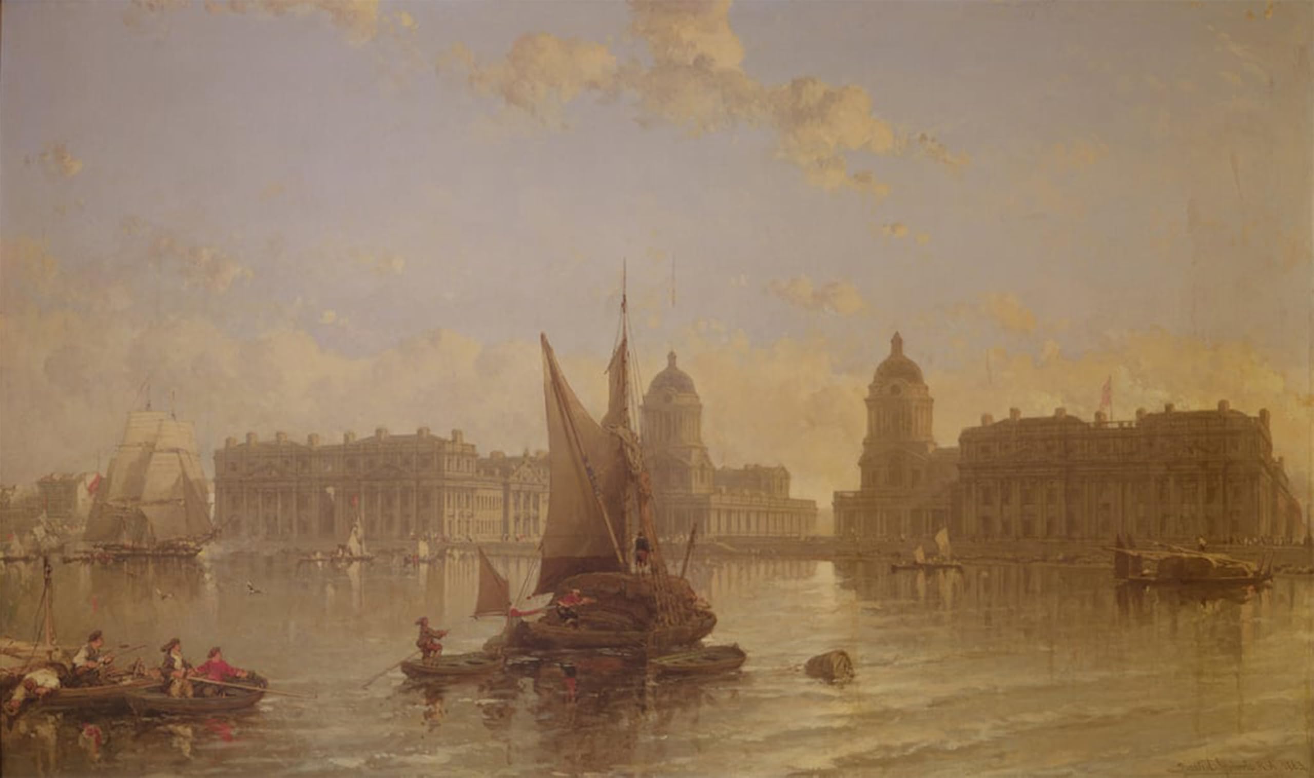 ARTXLXXBN Famous Art Print Poster Vintage Wall Art Shipping on the Thames At Greenwich by David Roberts Canvas Art Poster for Home Decor 60x90cm