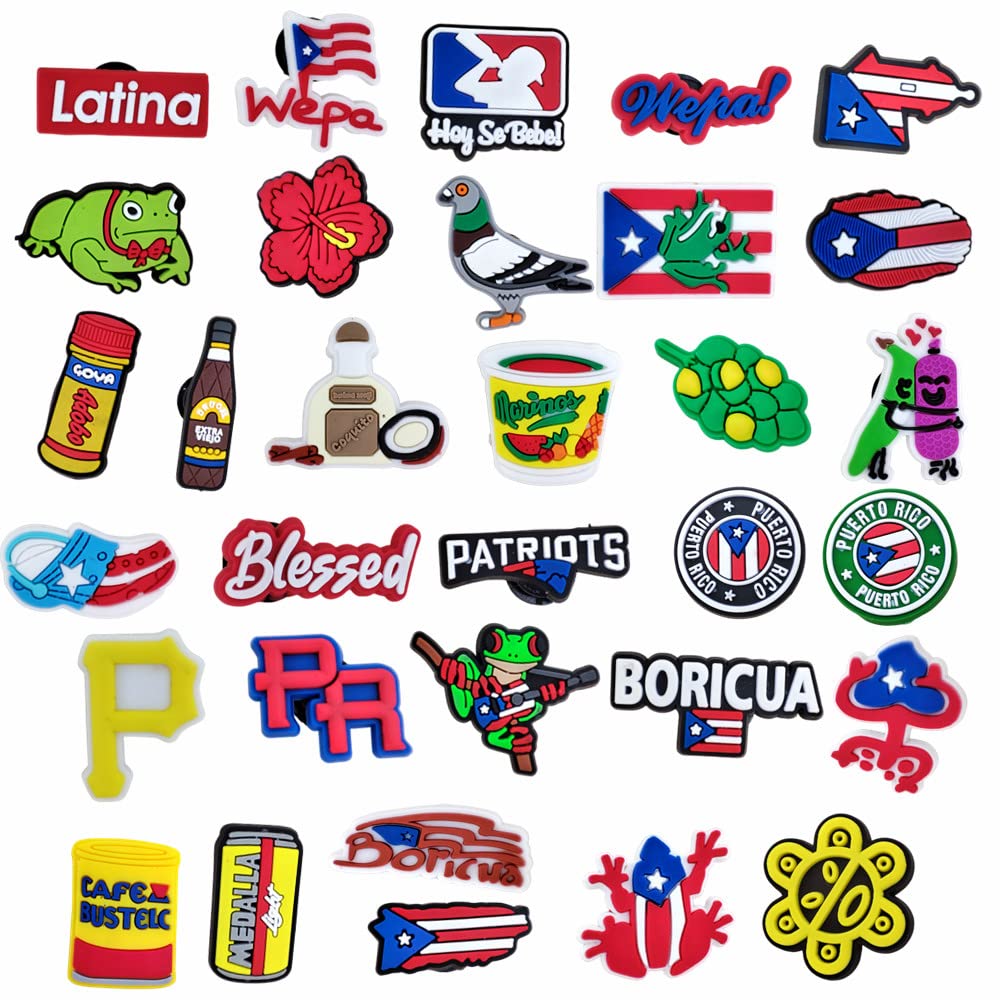 Rydowenna32Pcs Puerto Rico Shoes Charms, Puerto Rican Boricua Shoe Charms for Bracelet Party Favors…