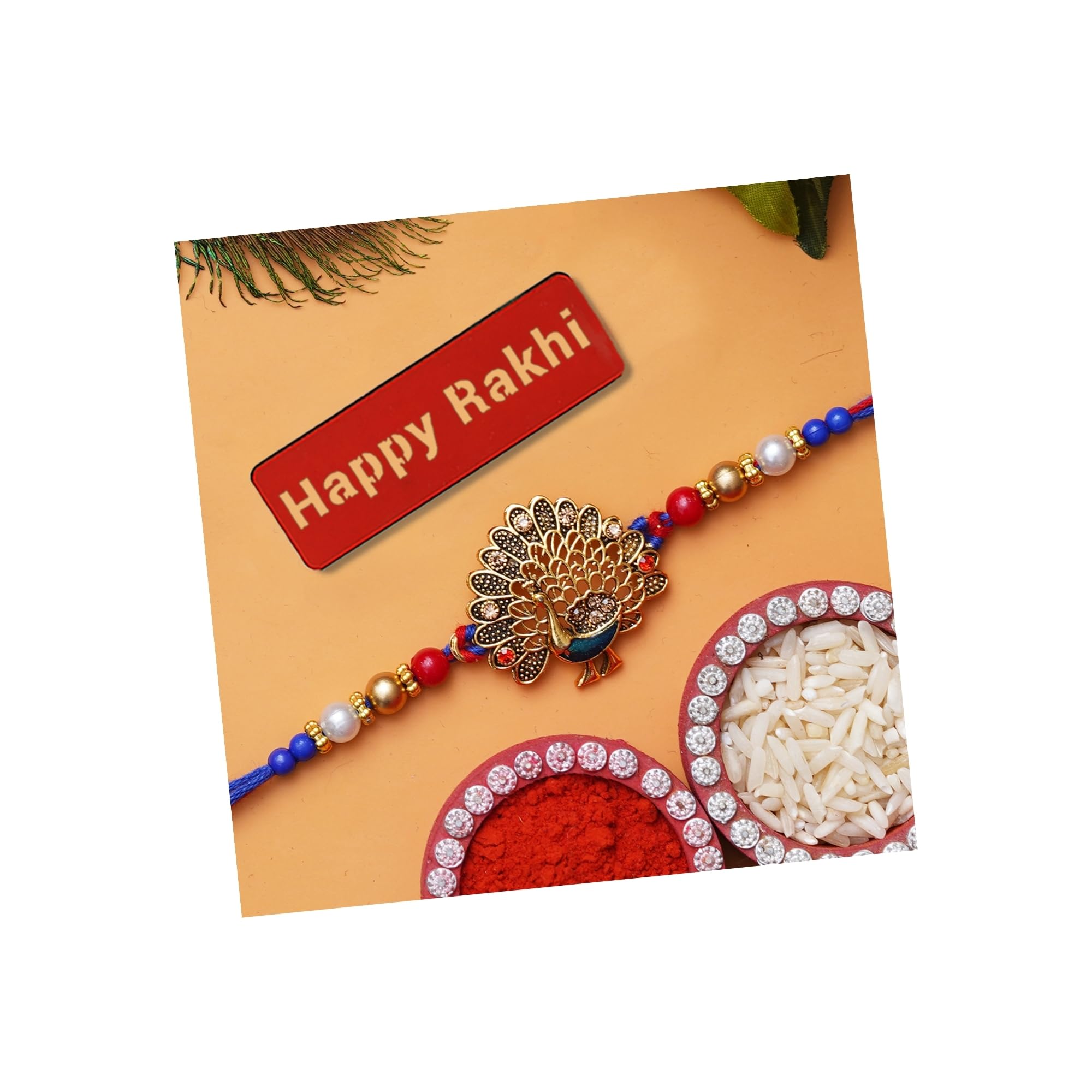 eCraftIndia Multicolor Dancing Peacock Designer Rakhis, Happy Rakhi Wooden Cutout with Roli Chawal Pack - Rakhi for Brother, Bhaiya, Bhai (B0D1C9WDC5) Amazon Price History, Amazon Price Tracker