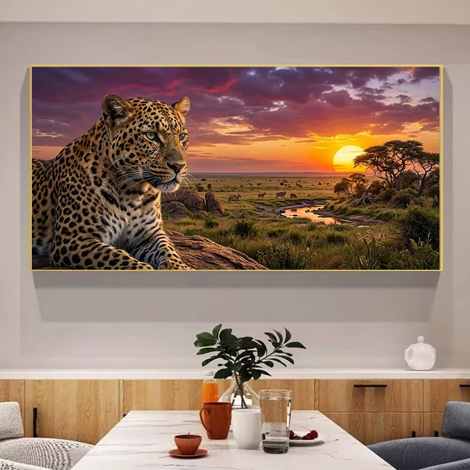 Diamond Painting Leopard Diamant Painting Bilder, 5D Tier Runder Full Drill DIY Set Erwachsene Diamanten Kinder Kreatives für Erwachsene Mosaik Bastelset für Home Decor Wand Deko, 60x120cm, Cod-831