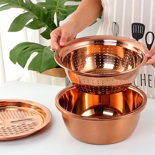 Miniatura 6 de Meisha - Juego de 3 piezas de herramientas de cocina de acero inoxidable 3 en 1 para frutas y verduras, juego de cuencos de malla fina para triturar