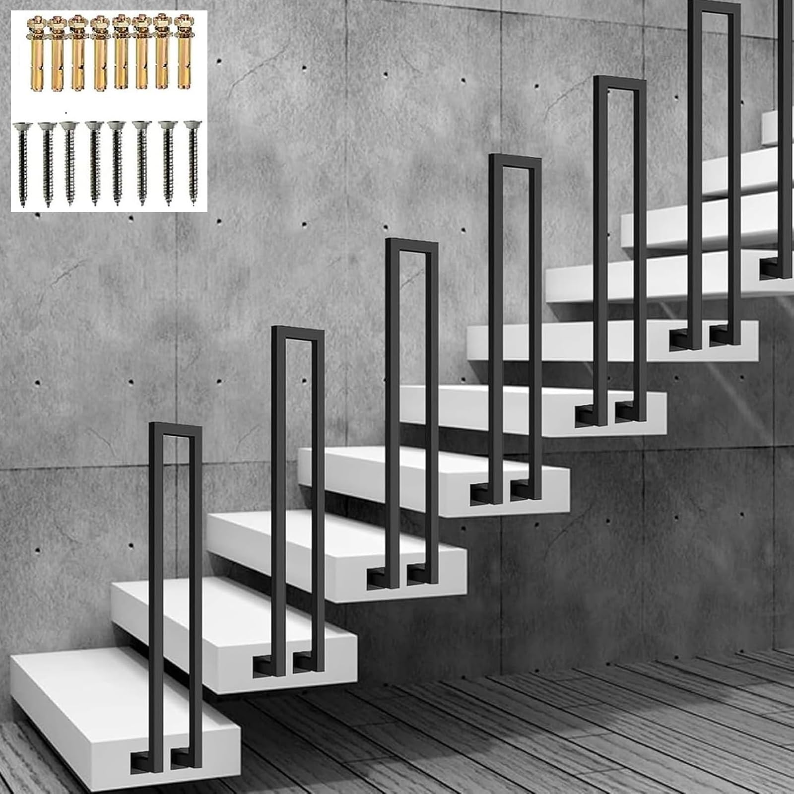 Zyntho Black Side Mount Indoor Stair Railings, Hand Rails For Outdoor Steps, 35-100Cm Tall Non-Slip Hand Rail Guardrail, Wrought Iron Railing For Stairs Garden Loft Corridor(65Cm/2.1Ft)