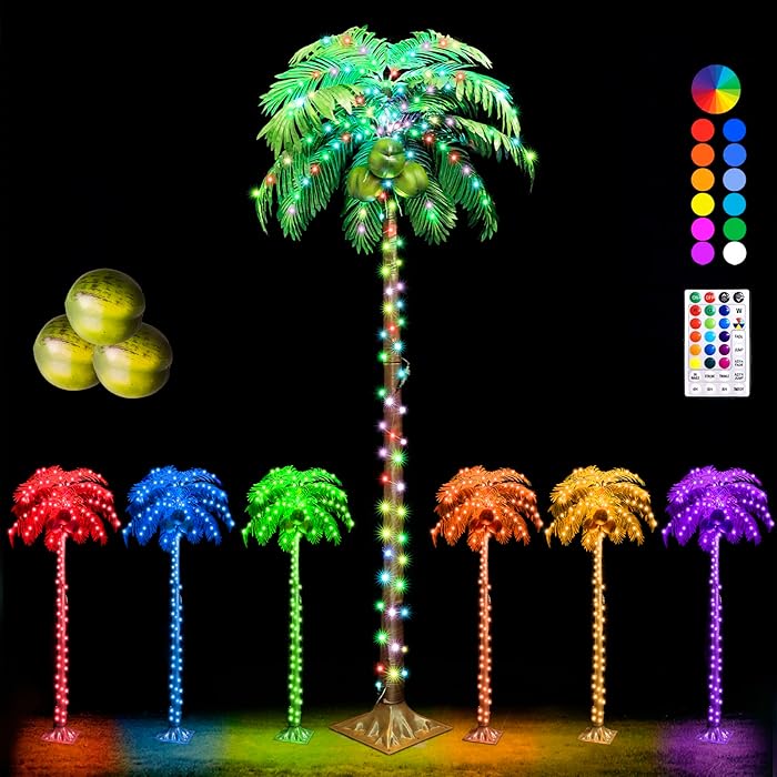 Buy LED Lighted Palm Tree with Coconuts Color Changing Artificial Palm