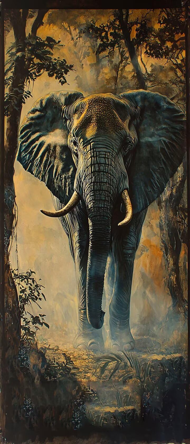 Malen Nach Zahlen 50x150cm Leinwand Elefant Malen Nach Zahlen Erwachsene mit Ohne Rahmen, DIY Kreativ Set für Erwachsene mit Pinseln und Acrylfarbe, Zimmer Deko Wald Landschaft Geschenk, P0M-959