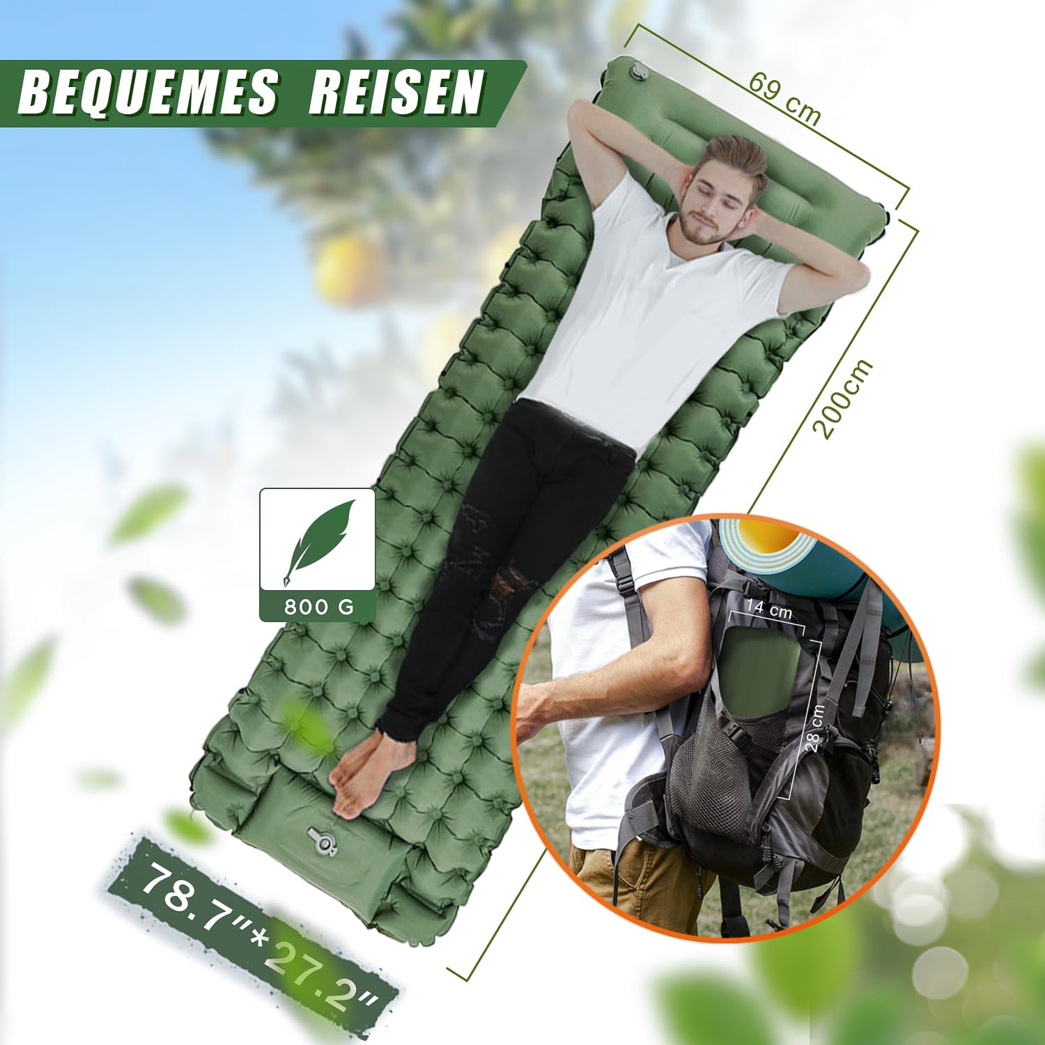 Matelas de camping autogonflant avec oreiller 1 personne gris | Leroy