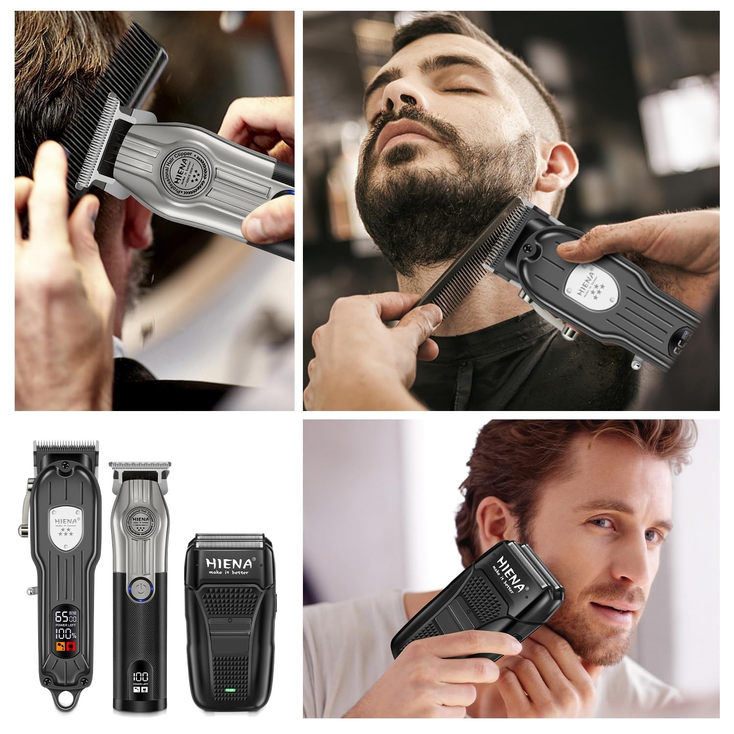 HIENA PRO Cortapelos Inalámbrico, Set de Recortadora de Pelo Profesional y Afeitadora de Aluminio Para Hombre, Maquinilla de Afeitar Eléctrica, Recortadora de Barba