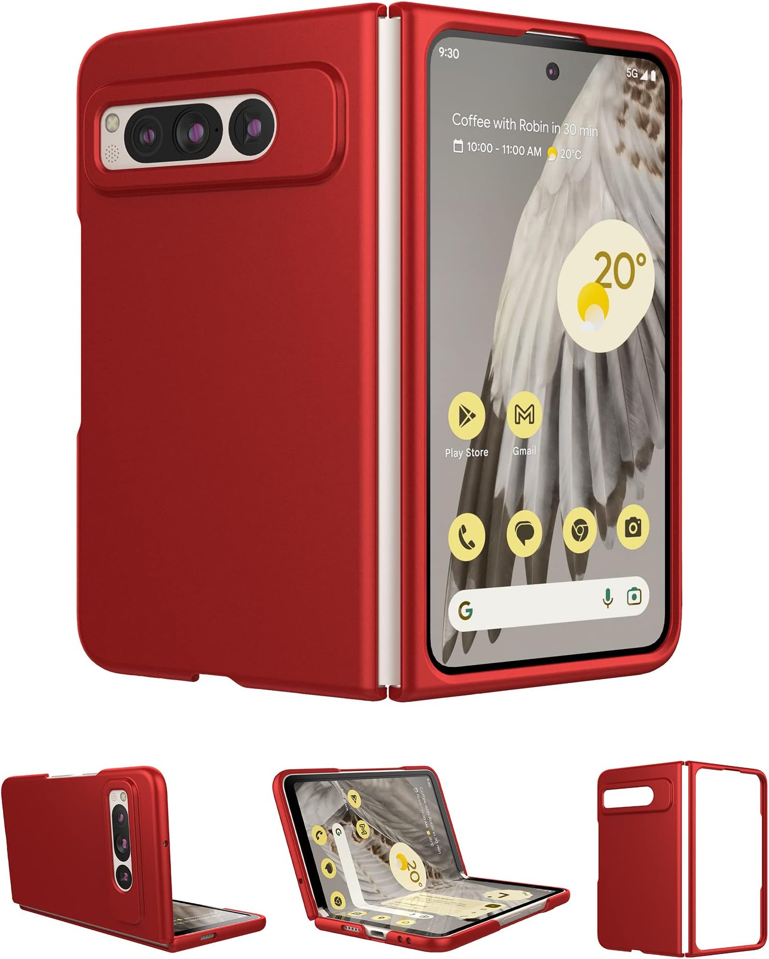Foluu for Google Pixel Fold Case 2023, Slim Phone Case, Premium Thin Full Protection Matte PC with Non-Slip Grip Protective Cover for Pixel Fold (Red)