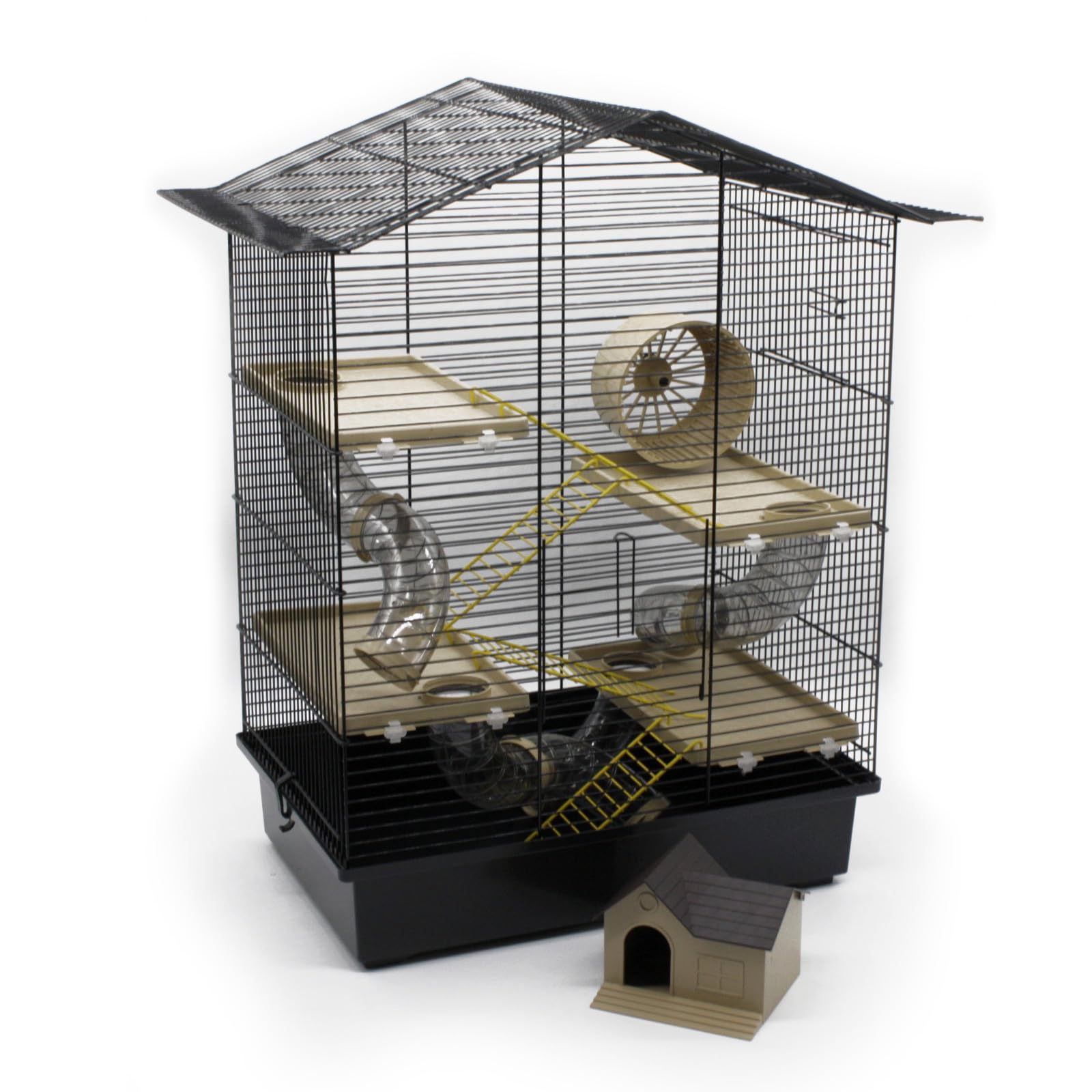 ZooPaul XXL Hamsterkäfig Nagerkäfig CH3 mit Zubehör Tunnelsystem Schwarz Beige für Maus und Hamster 67 x 49 x 32 cm