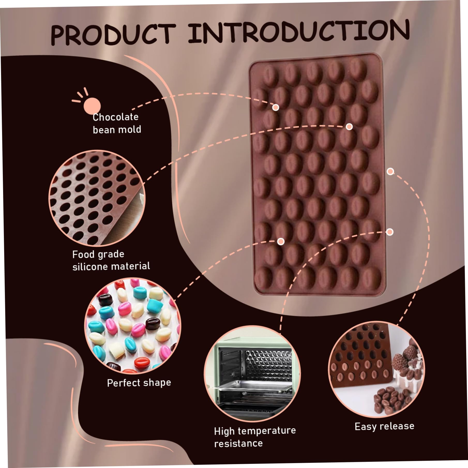 COCINA Moldes para Pastillas 4 Piezas 7x4 55 Cavidades Silicona Mini Granos de Café Moldes para Chocolate Bandeja para Hornear DIY para Trufas, Dulces y Chocolate.. — view 4