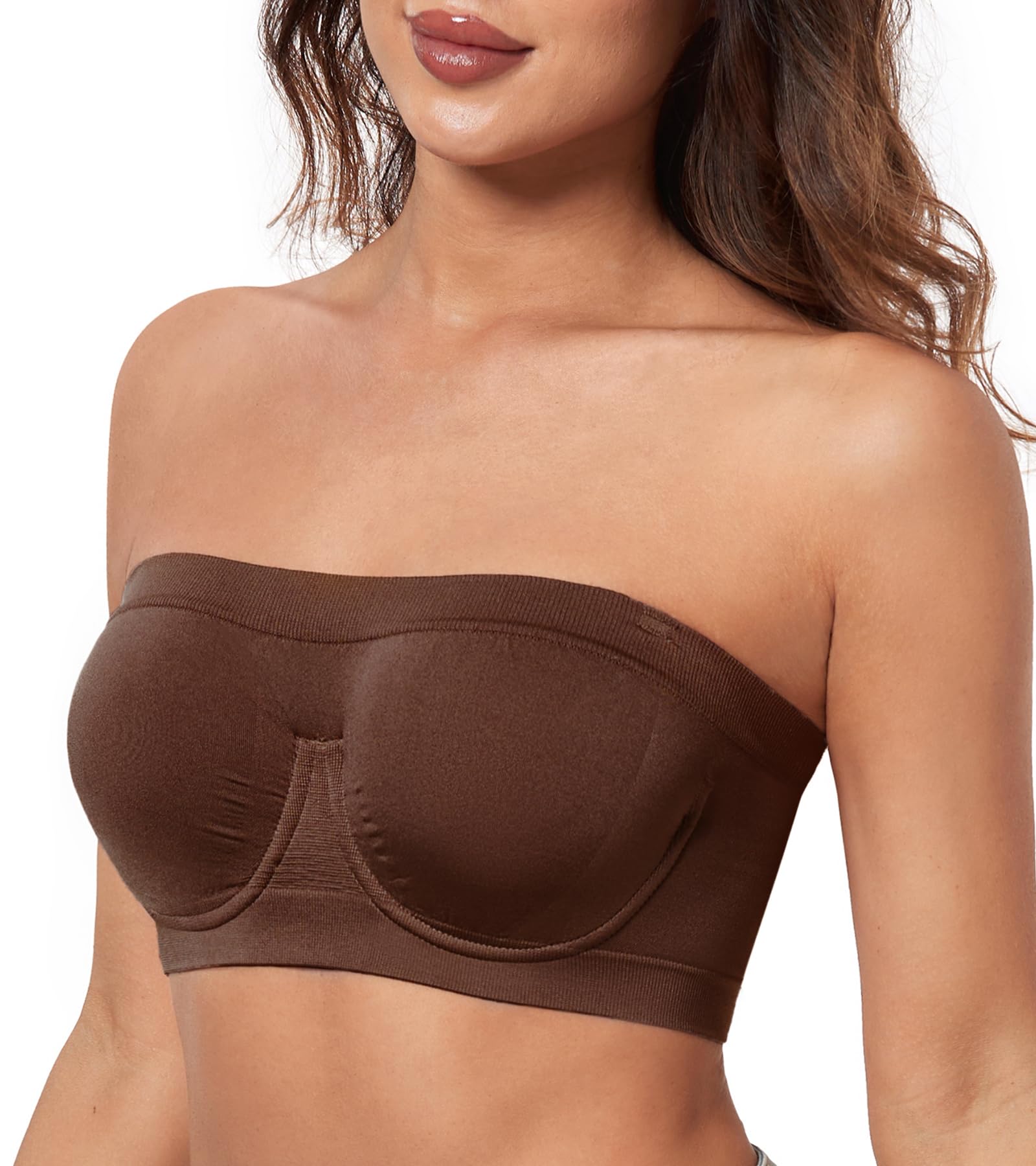 HACI Women's Seamless Strapless Bandeau Underwire Anti-Slip Unlined Multiway Supportive Everyday Bras