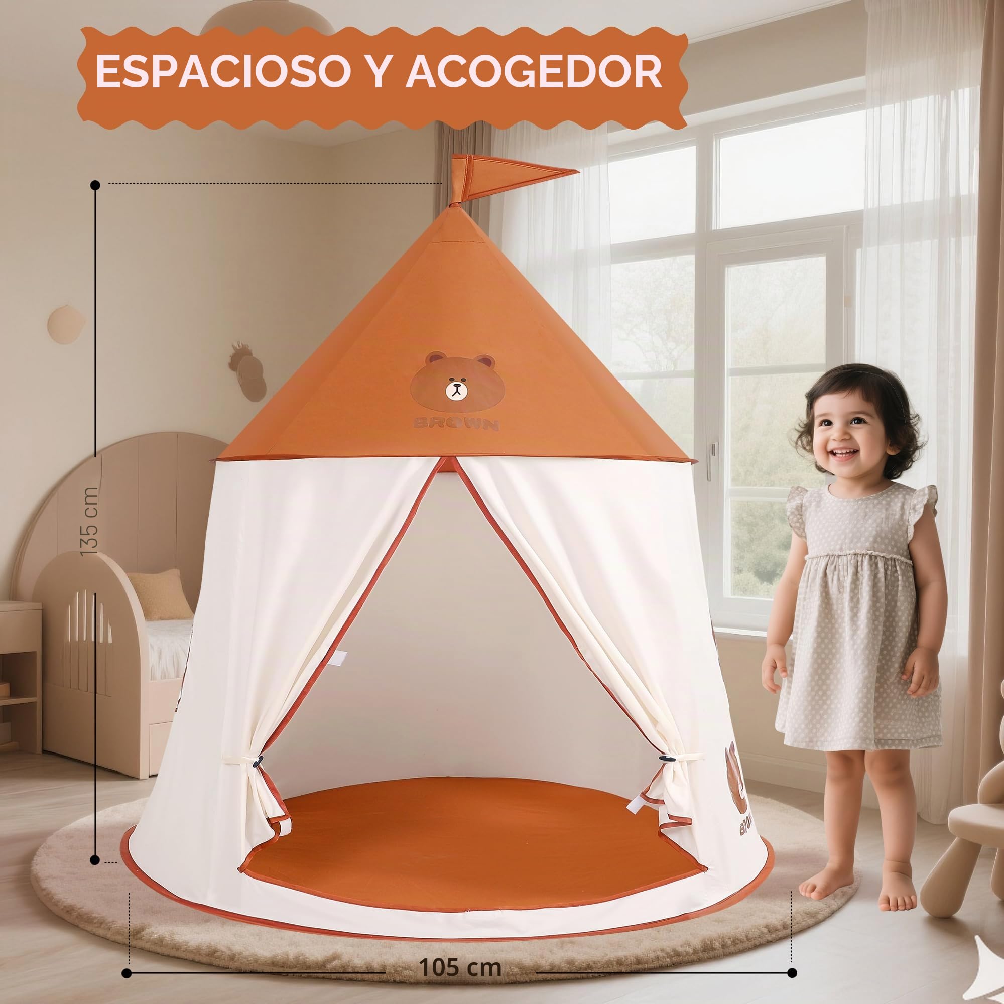 Tienda de campaña infantil, tienda de campaña para niños, príncipe princesa, tienda de campaña portátil, pop-up india, tienda de jardín Tippi, casa de juegos, regalo de cumpleaños de Navidad (oso
