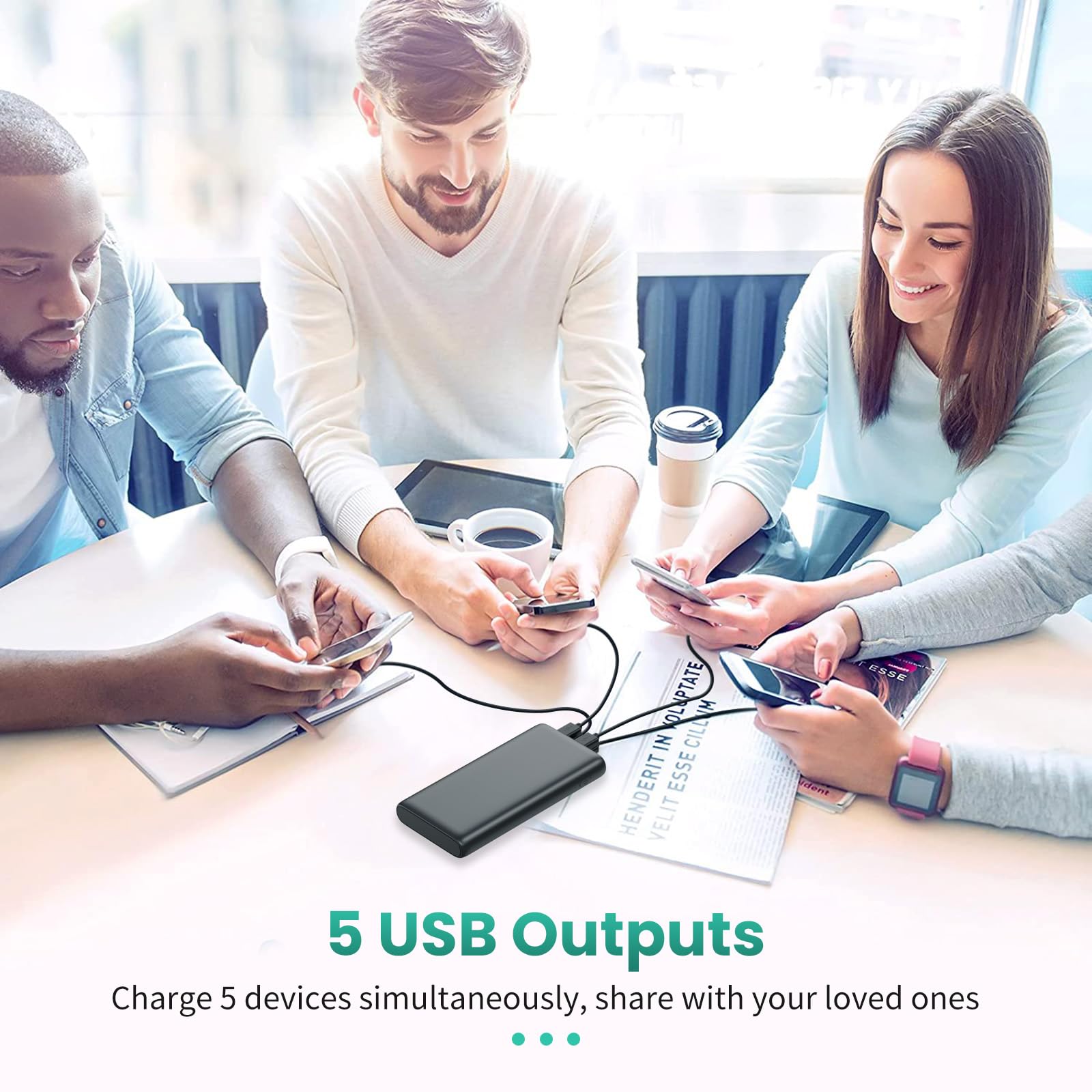 Portable Charger 38800mAh,LCD Display Power Bank,5 USB Outputs Battery Pack Backup, USB-C in&out Dual Input Phone Charging Compatible with iPhone 16/15/14/13 Pro/12,Android Samsung Galaxy Pixel Nexus