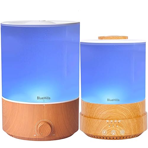 BlueHills Juego de dos difusores de aceites esenciales grandes de 84.5fl oz y 135.3fl oz XL, combo de humidificador para habitación grande con luces