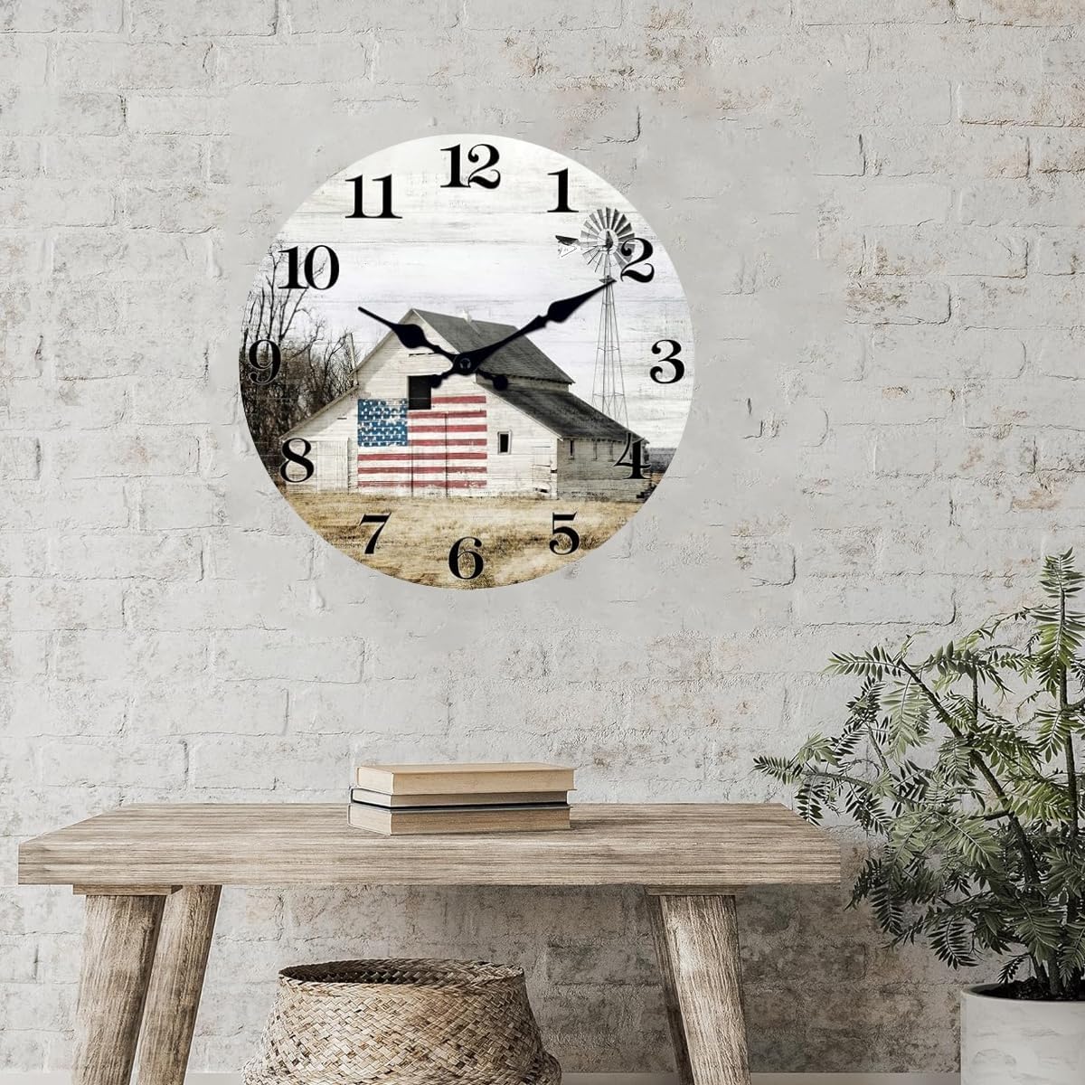 XFM Farmhouse Wall Clock 24 Inch Rustic Barn Wooden Clocks Silent Non-Ticking Battery Operated Country Large Wall Clock for Living Room Kitchen Bedroom Office