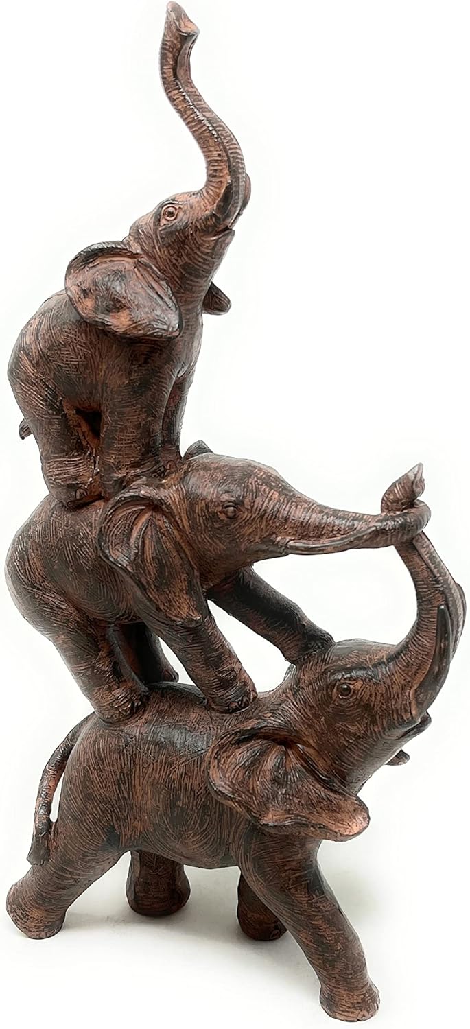 Nature's Mark 3 Stacked Elephants Resin Statue Figurine Home Decorative Accent Décor (11.4" H)