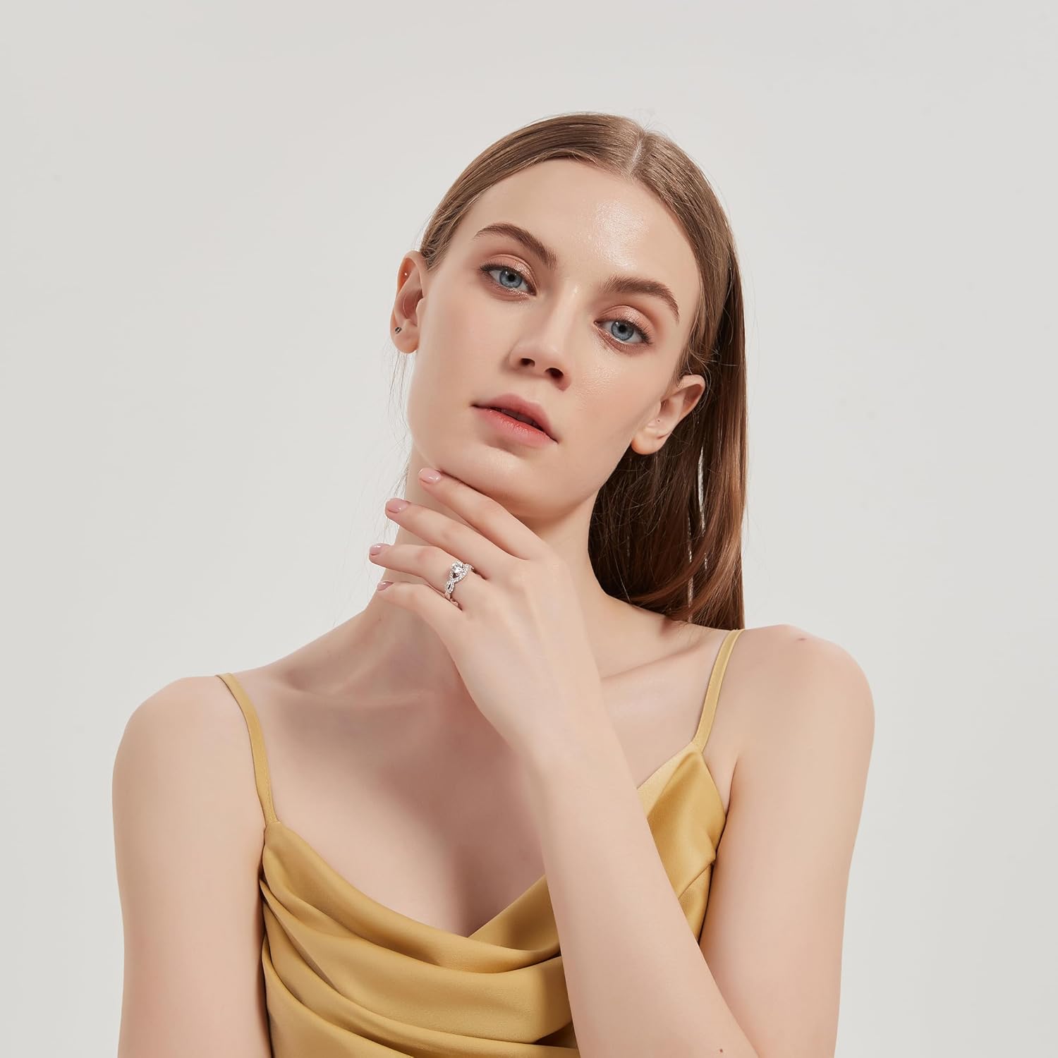 THELANDA 1CT Genuine Moissanite or Simulated Diamond Luxury Vintage Infinity Twisted Vine Engagement Ring Halo Bridal Ring