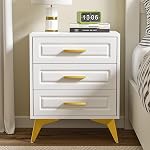 Giluta White Nightstand with Drawers, Modern Bedside Table with Gold Solid Metal Legs, Wood Side Table Bedroom,Sofa End for Hallway, 15.75" D x 19.7" W x 24" H